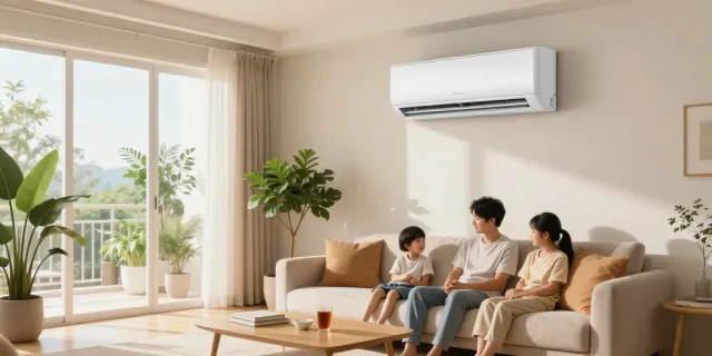 Cozy living room with a 12000 BTU mini split unit providing comfort for a family.