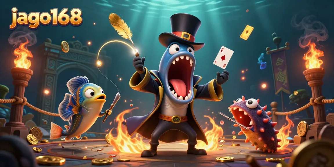 Experience thrilling card tricks by jago168 with a glowing eel magician and a spotlight anglerfish.