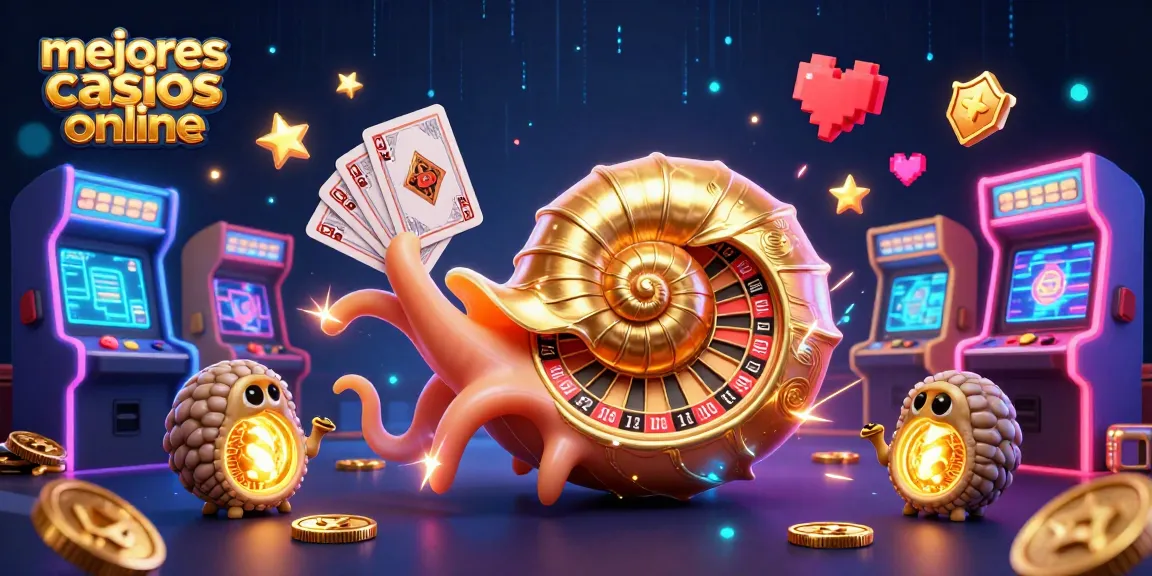 Mejores casinos online: emocionante ilustración 3D de un nautilus con una ruleta, cartas y elementos de juego