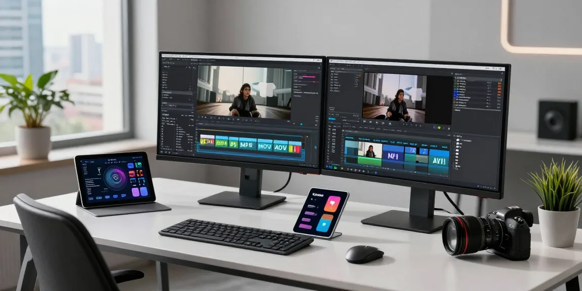Professional workspace for generating ai video prompts with advanced technology and organic lighting.