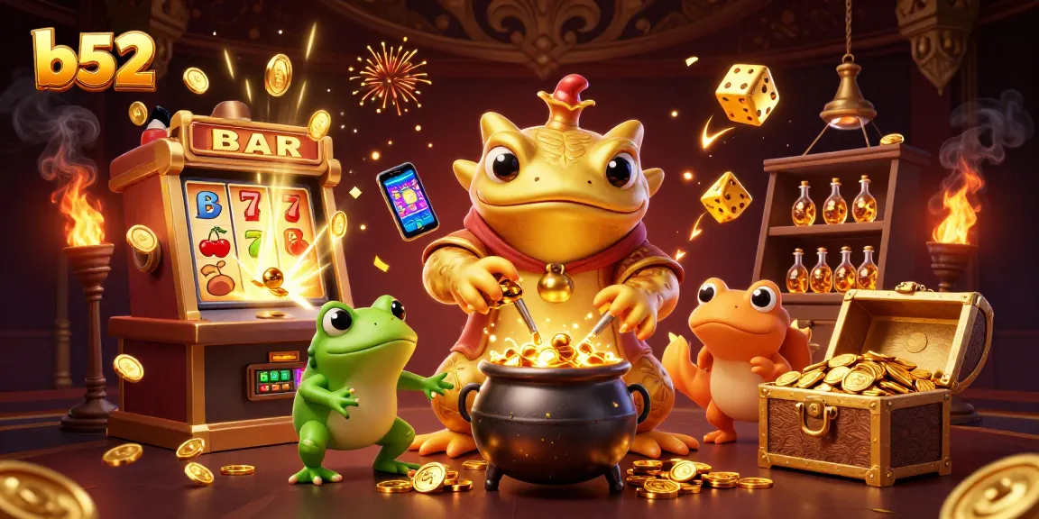 Spin to win with b52 at a dynamic casino scene filled with gold coins and vibrant game elements.