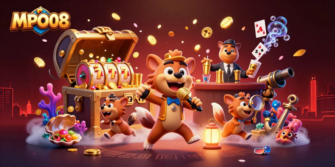 MPO08 provides an engaging casino experience with playful hyenas in a vibrant comedy scene full of treasures and games.