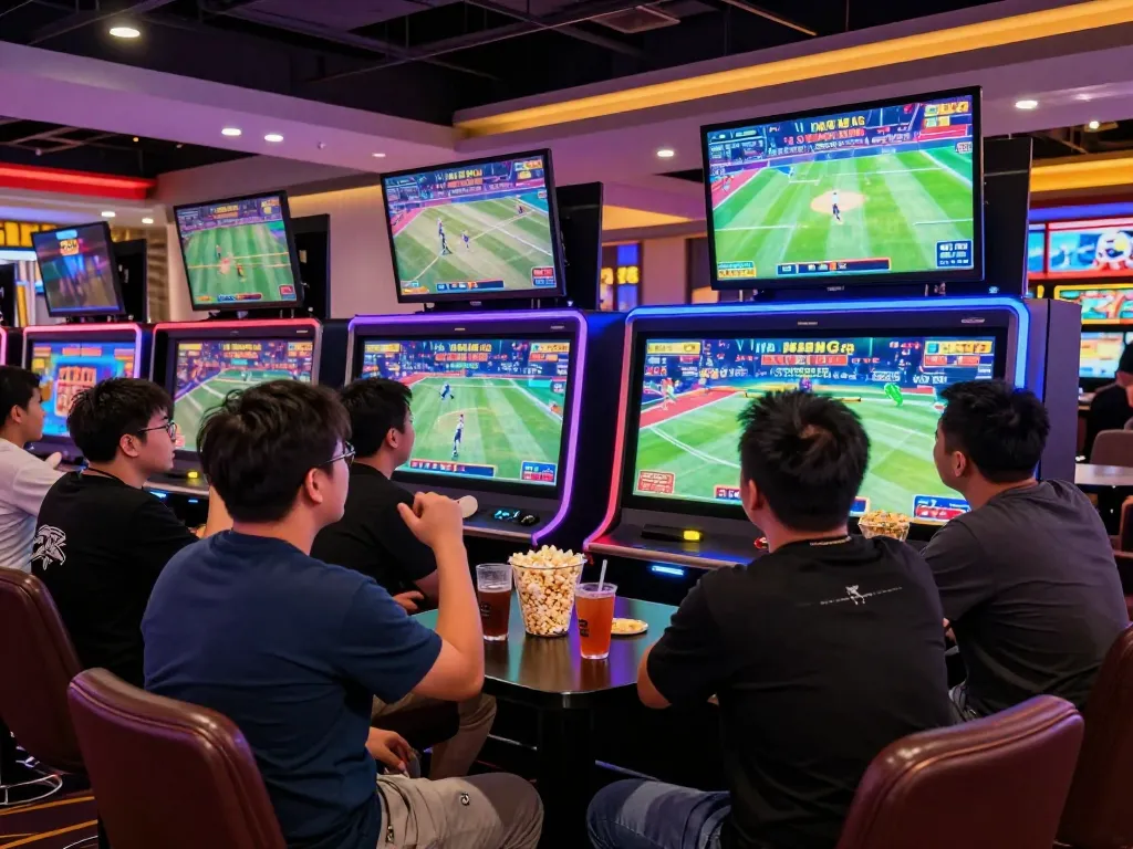 Engaged players cheering during a sports betting event at mm88 casino.