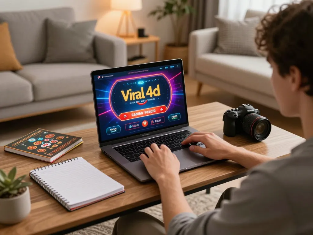 Engaging player strategizing for winning at viral4d casino online on a laptop in a cozy living room.