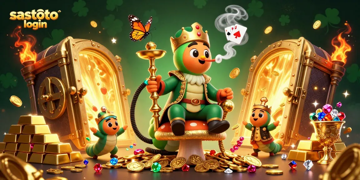 Engage in gaming with sastoto login featuring a fun 3D caterpillar in a vibrant casino scene.