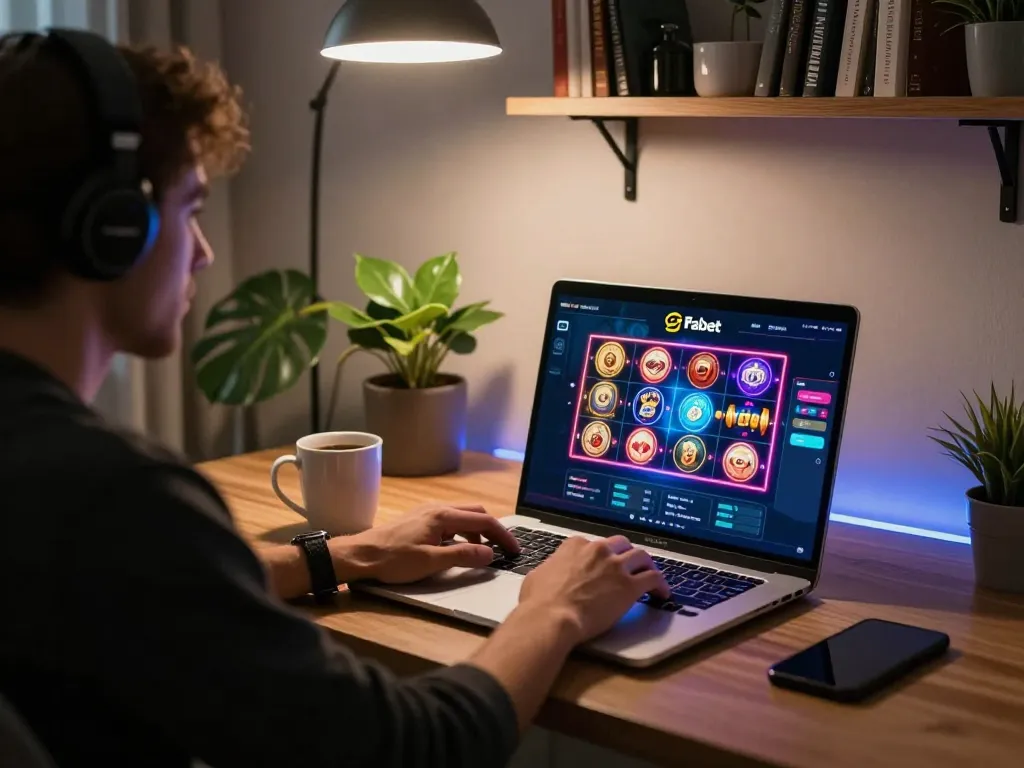 Engaging in strategic gameplay on Fabet's online casino platform with vibrant slot game interface.