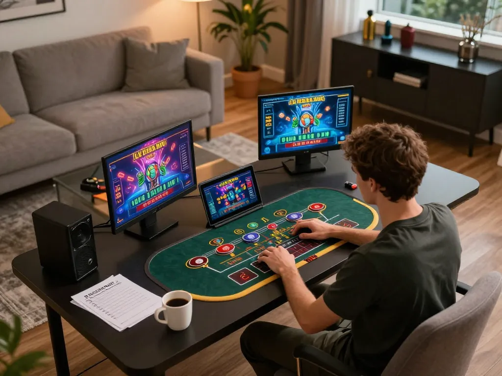 Engaged player at the best widget store enjoying live dealer games on a sleek laptop