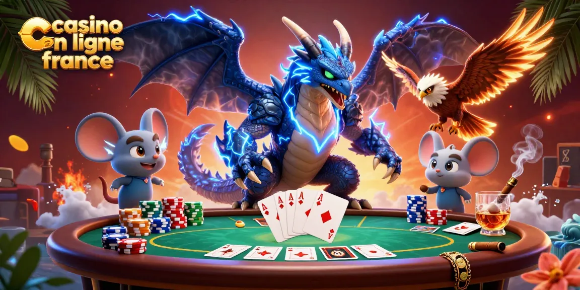 Jouez à des jeux captivants sur un casino en ligne France avec un dragon et un faucon illustrés en 3D.