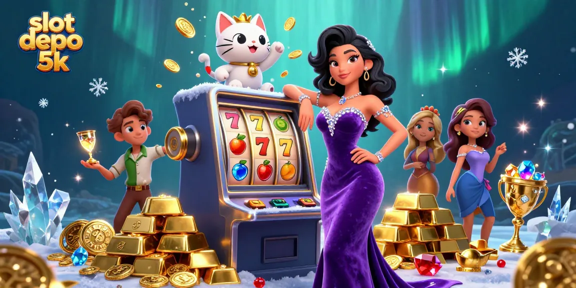 Experience the thrill of slot depo 5k with a glamorous jackpot scene featuring vibrant symbols and coins.