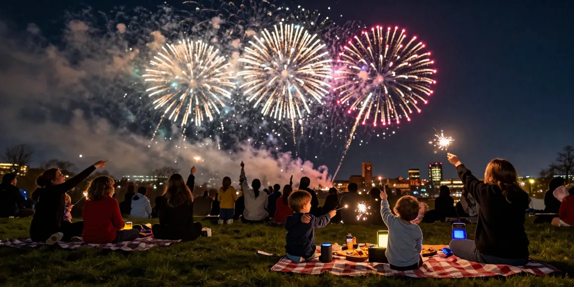 Buy fireworks Manchester at a festive fireworks display with families enjoying the celebration.