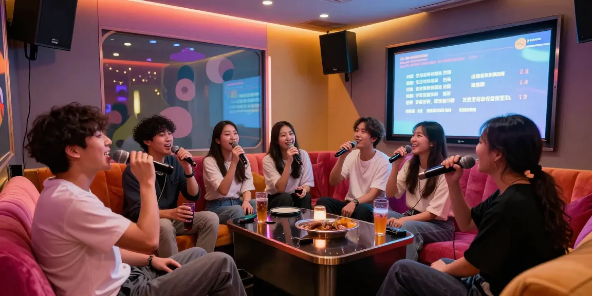 강남 유앤미의 프라이빗 룸에서 친구들이 즐겁게 노래하는 모습