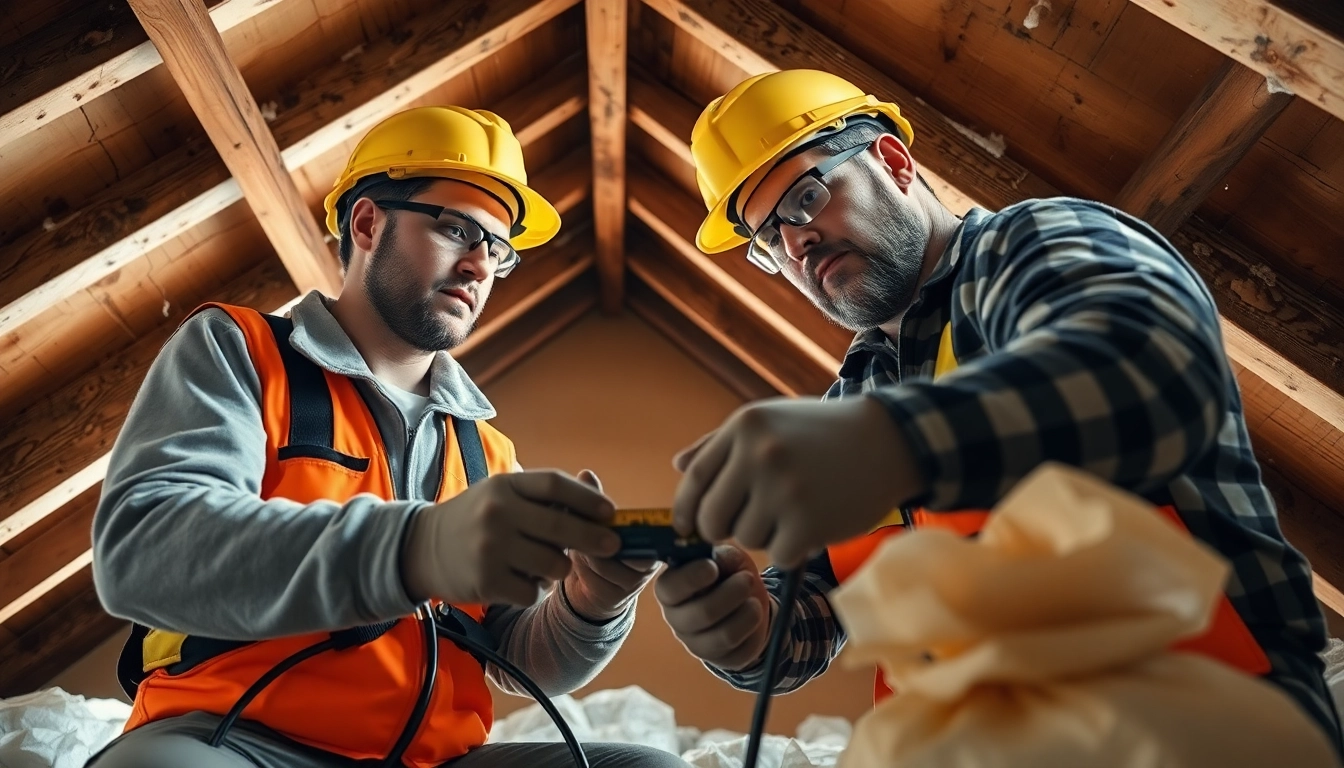 Skilled spray foam removal contractors efficiently working in an attic environment.