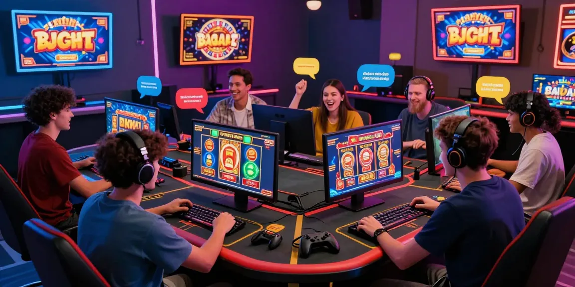 Exciting players enjoying a credit card casino gaming experience with vibrant game displays and promotional graphics.