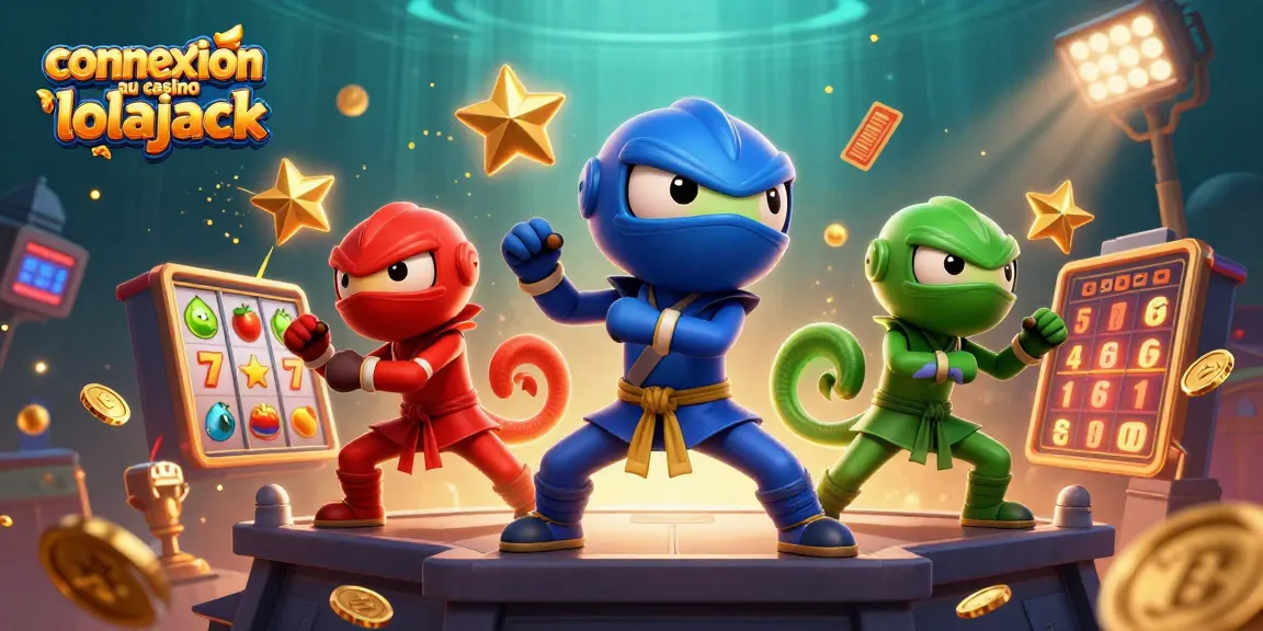 Connexion au casino lolajack : Découvrez une scène de jeu dynamique avec des machines à sous et des personnages colorés.