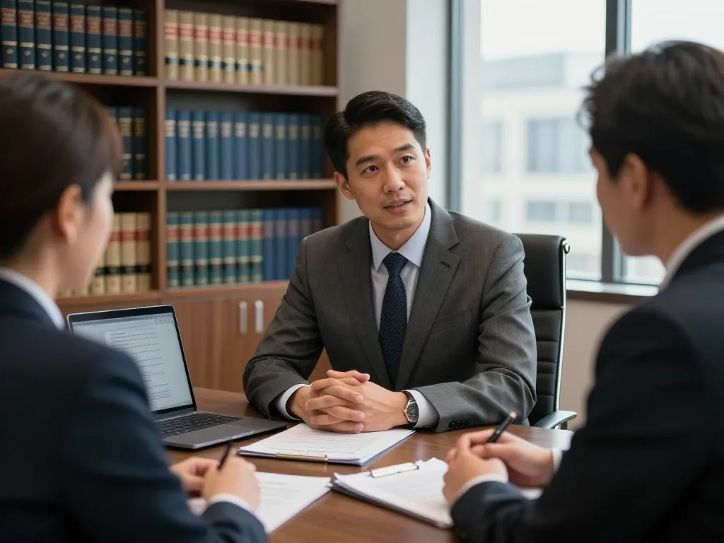 USA lawyers consulting with a client in a modern law office atmosphere, showcasing professionalism and expertise.