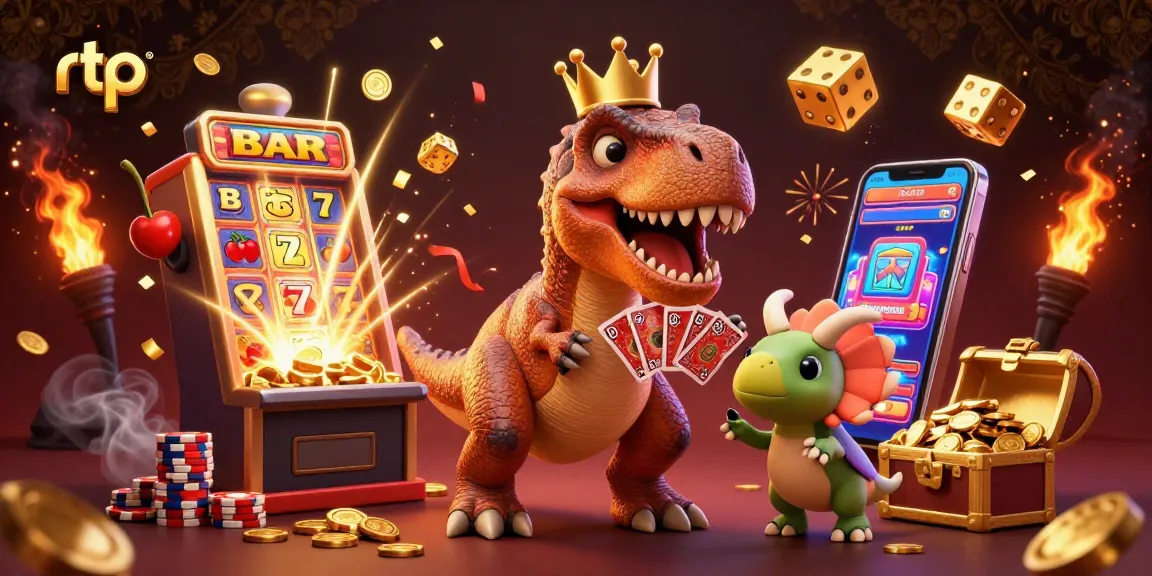 Putaran kemenangan rtp dengan dinosaur ramah dan mesin slot meledak koin kaya.