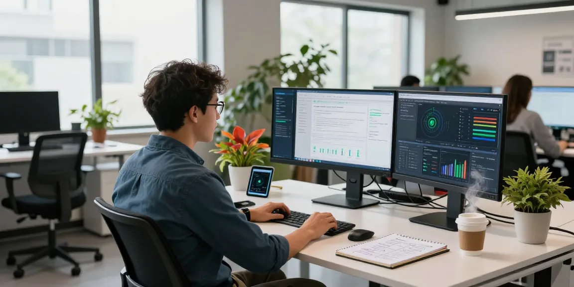 Data analyst using an ai detector software in a modern tech workspace, optimizing content moderation.