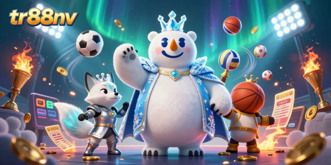 Embrace the excitement of tr88nv with dynamic sports action, featuring a crystal-crowned ice king in a thrilling casino environment.