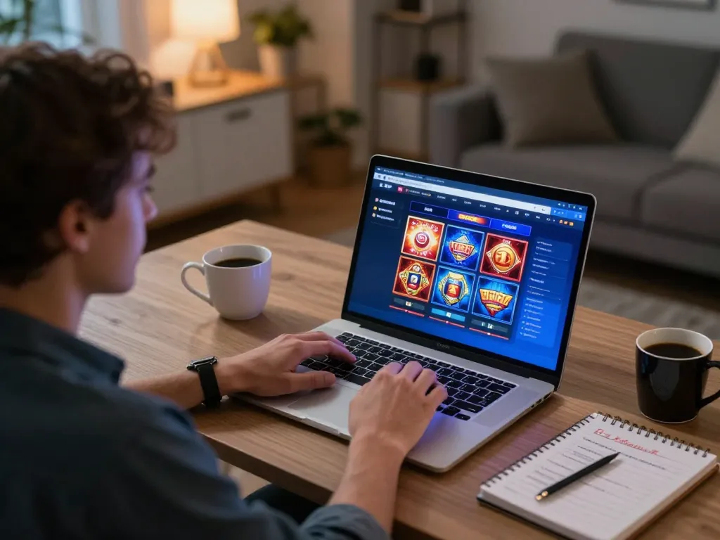 Engaging online session with slots not on gamstop, showcasing a player enjoying vibrant games at home