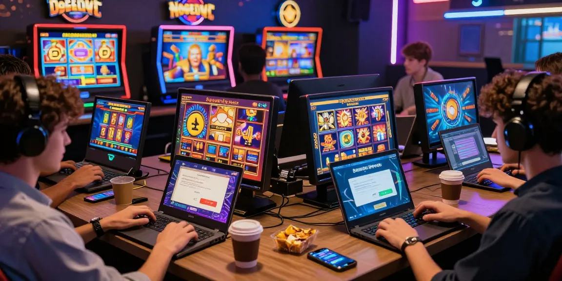 Engaging online players enjoying deposit pulsa tanpa potongan while playing vibrant slot games in a lively gaming environment.