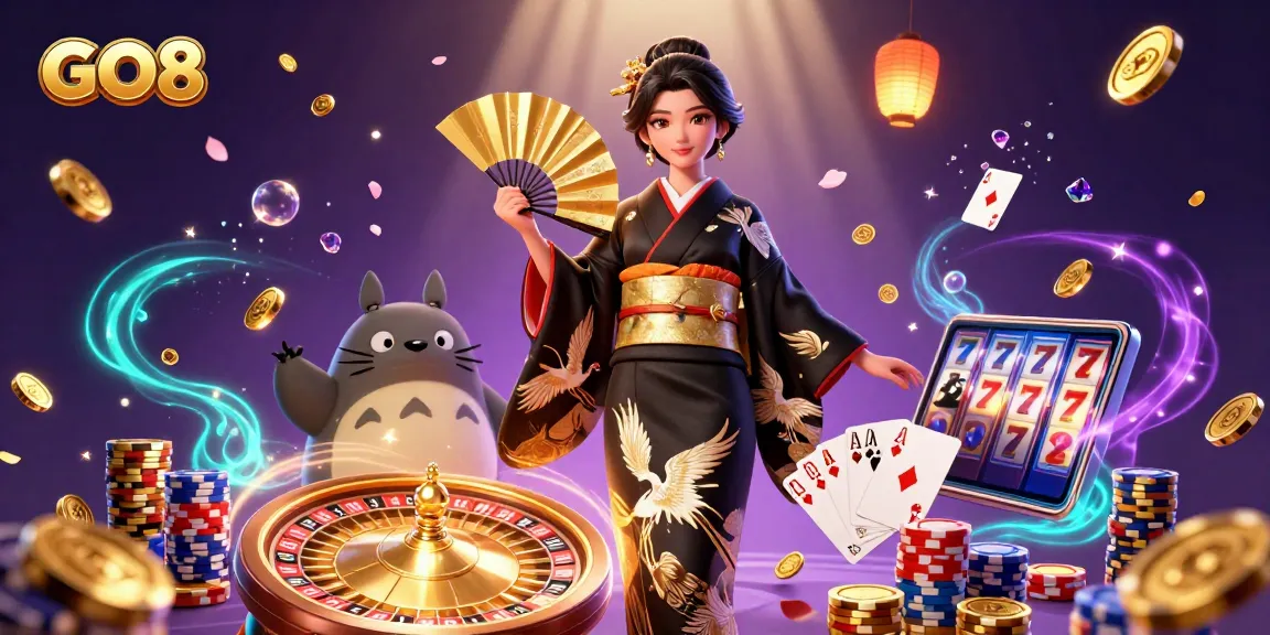 Experience thrilling games at GO8 with elegant Asian casino elements and vibrant lighting effects.