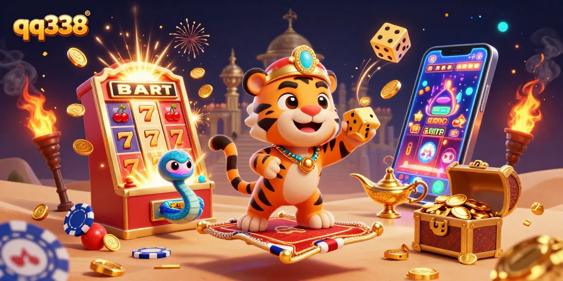 Engage with qq338's thrilling casino scene featuring jackpot slots and Arabian Nights elements.