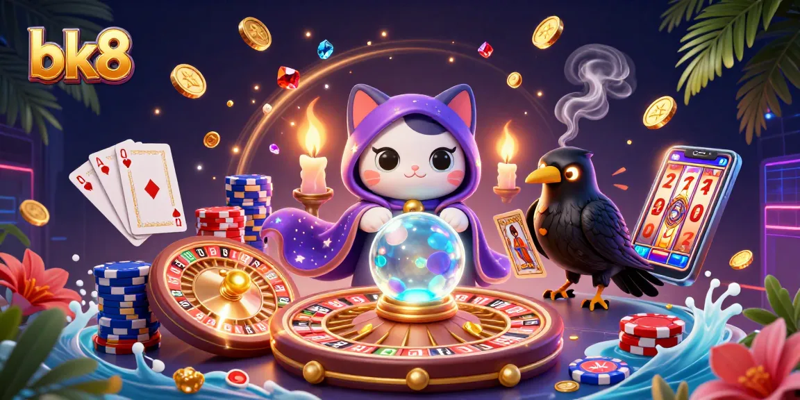 Experience exhilarating gaming action with bk8's vivid online casino illustration featuring vibrant characters and game elements.