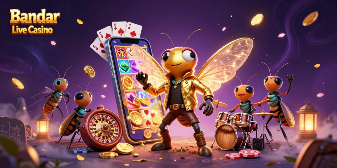 Experience the thrill at Bandar Live Casino, featuring vibrant characters and dynamic gaming elements.