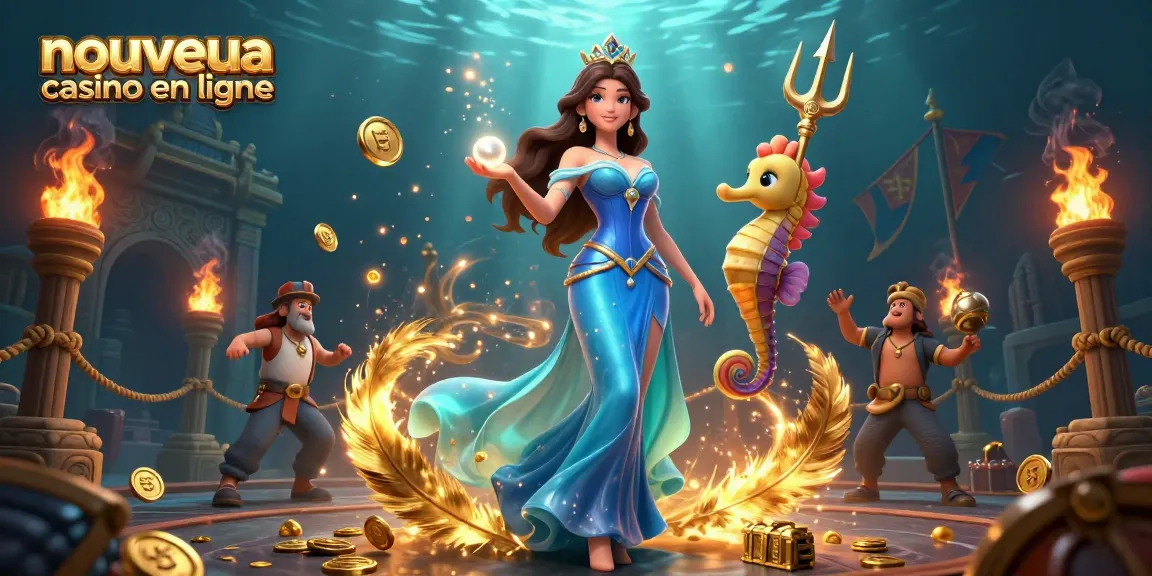 Plongez dans l'excitation des nouveaux casinos en ligne avec une scène sous-marine captivante mettant en vedette une perle lumineuse.