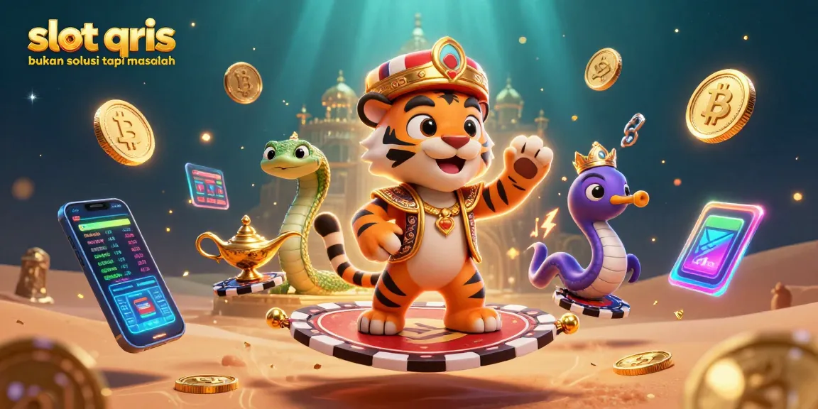 Engaging slot qris bukan solusi tapi masalah scene featuring a tiger sultan with crypto elements and casino symbols.