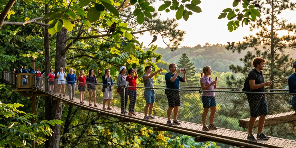 Treetop Walkway experience with friends enjoying nature and scenic views high above the forest canopy