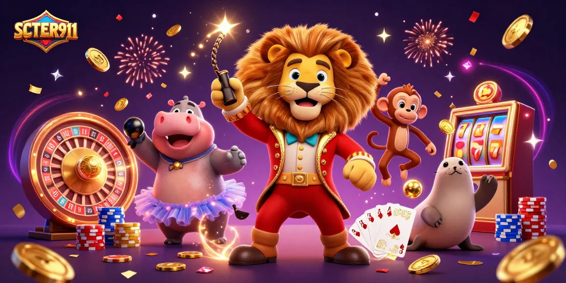 Experience excitement with SCATTER911's vibrant circus-themed casino illustration showcasing epic gaming thrills.