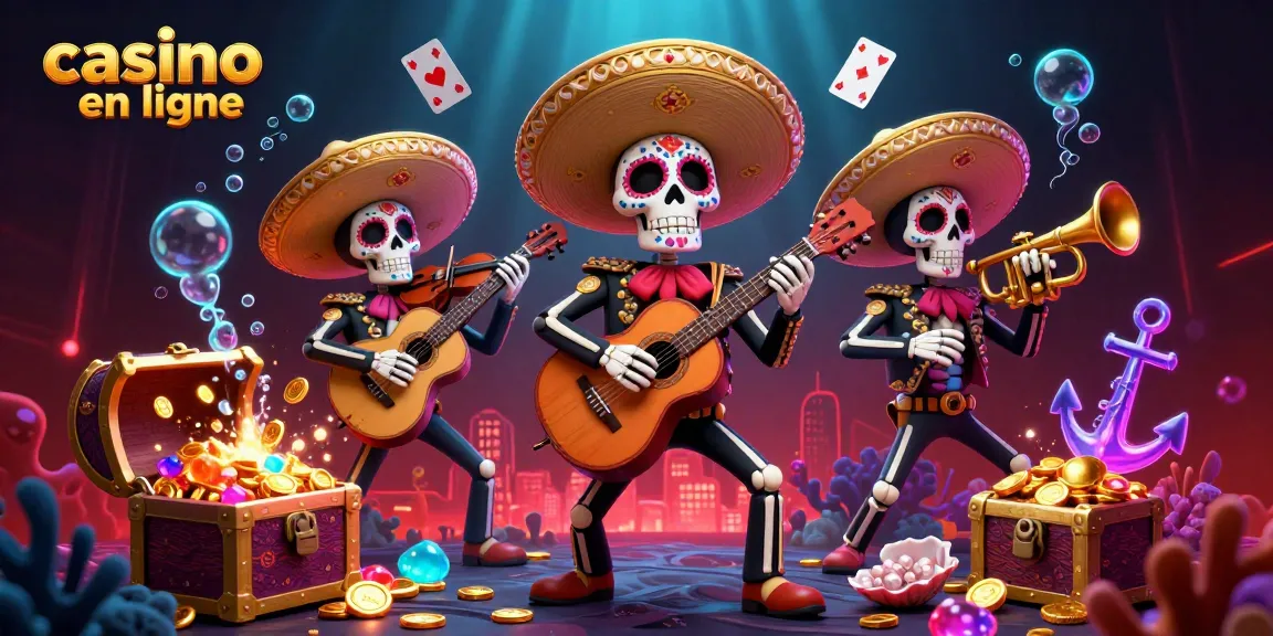 Profitez des jeux de casino en ligne avec une scène festive de mariachi et des éléments de jeu colorés.