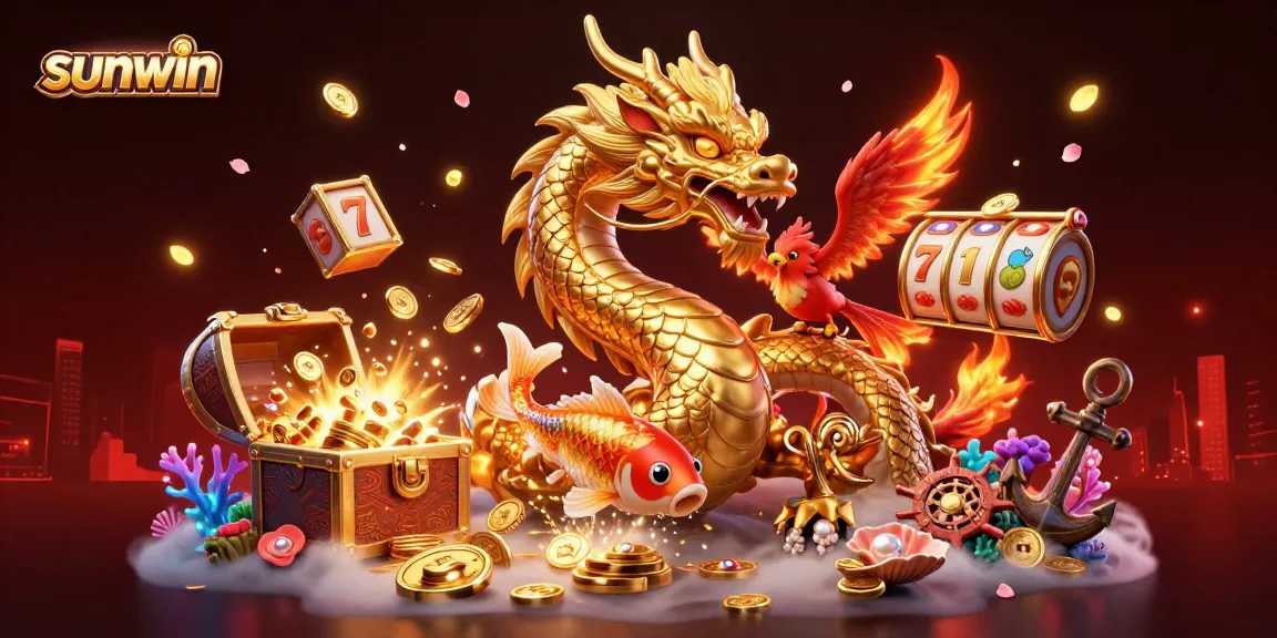 Play casino games with sunwin's vibrant illustration of a dragon, phoenix, and koi fish.