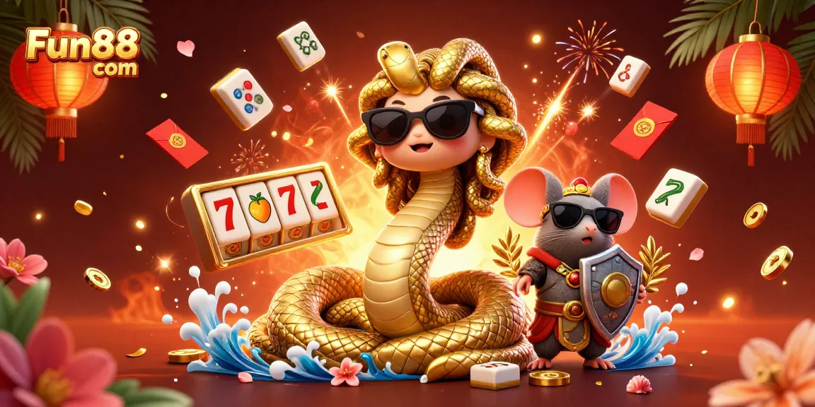 Enjoy exciting games at Fun88 com with Medusa and a warrior mouse surrounded by vibrant slot elements.