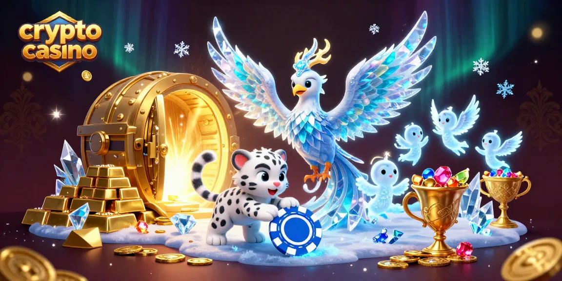 Gioca nel crypto casino con un'illustrazione vivace di un fenice di ghiaccio e un cucciolo di leone delle nevi