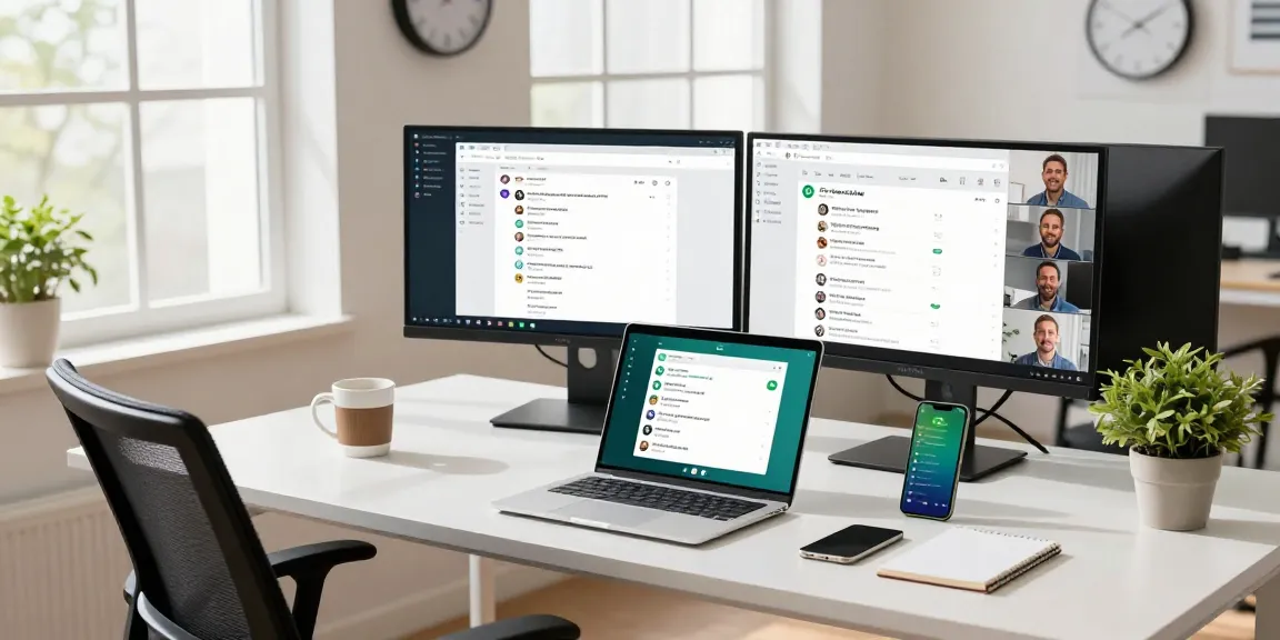 WhatsApp網頁版 showcased on a laptop in a modern office setting, highlighting efficient communication.