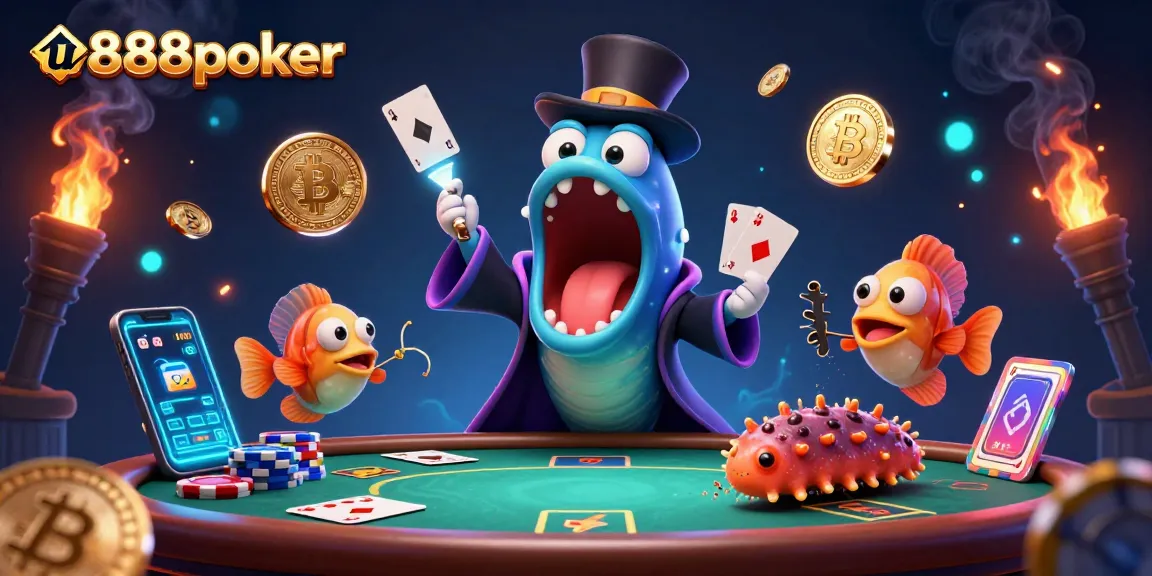 Experience u888poker magic with a vibrant card trick scene and glowing crypto elements.