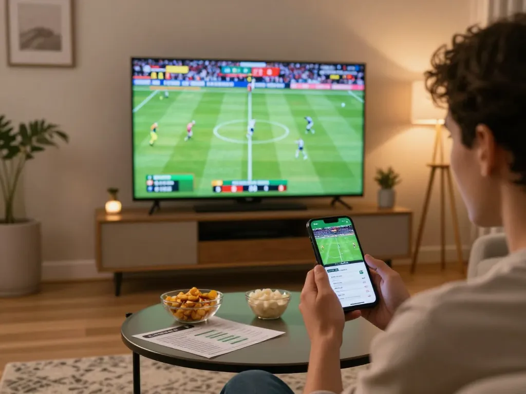 Engaging in sports betting via abc8go app while watching live match
