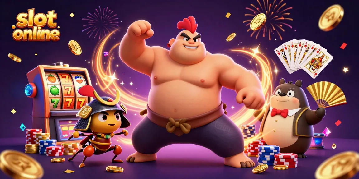 Spin the reels and explore winnings with slot online in this vibrant 3D casino illustration.